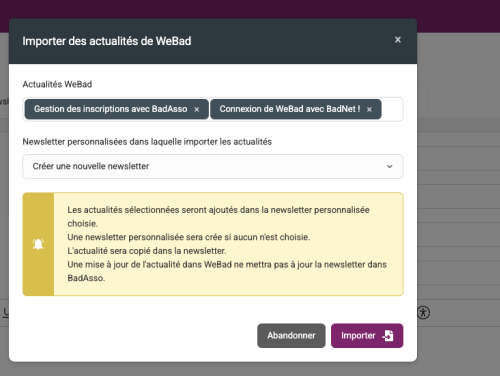 importer des actualites webad
